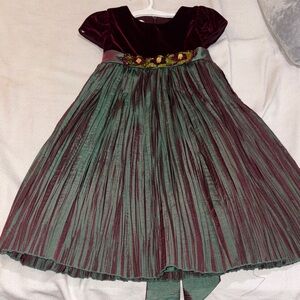 Cinderella Velvet Kids elegant Dress - Burgundy and Green
